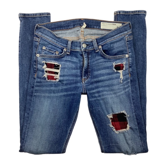 Rag & Bone Skinny Jeans Sloan Plaid Repair - Picture 4 of 13